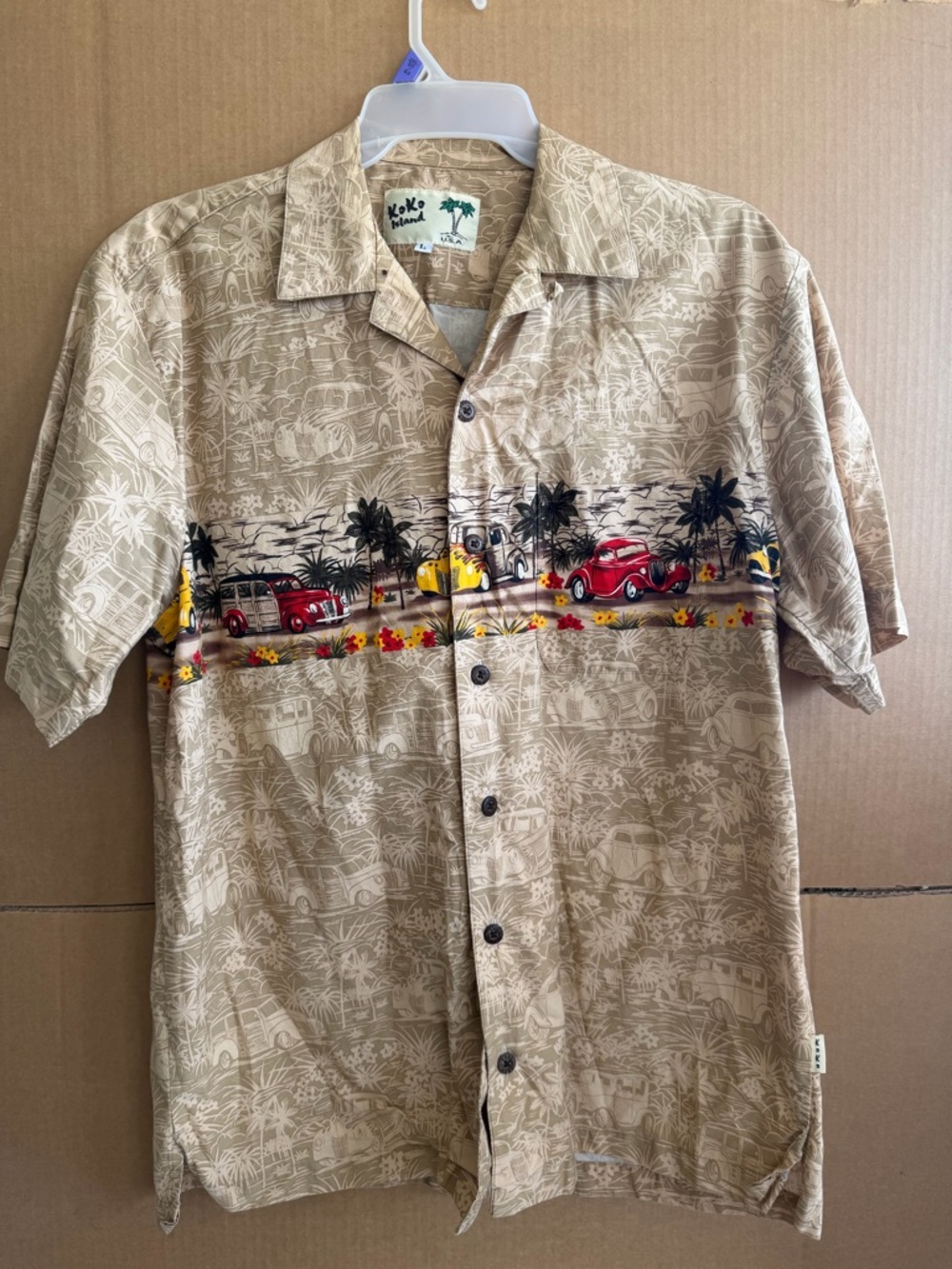 Koko Island Hawaiian Short Sleeve Button Down Shirt - Wrap Around Vintage Cars L